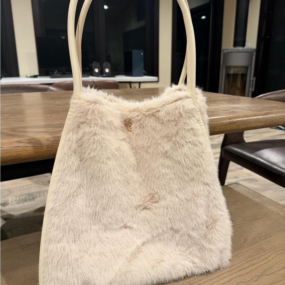 PINK Victoria's Secret Cream Faux Fur Shoulder Bag